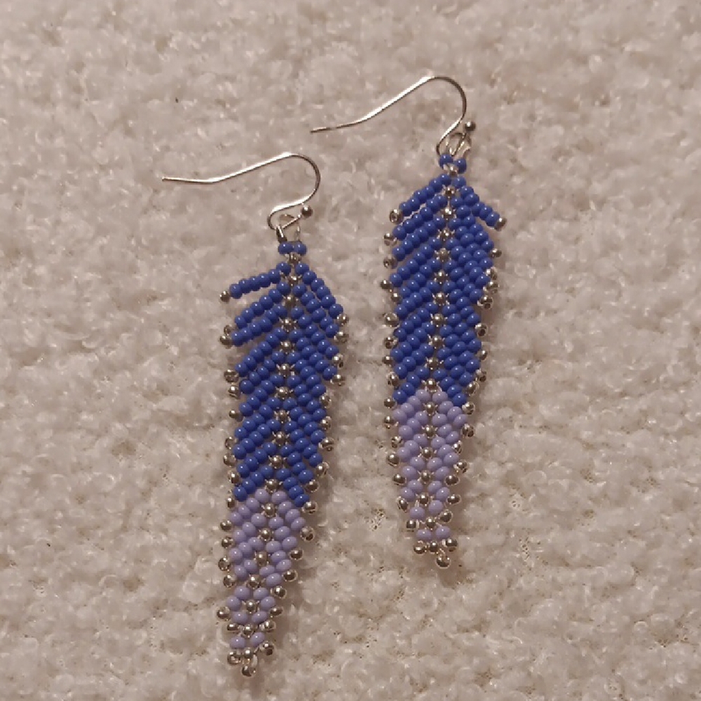 Blue Beaded Feather Earrings